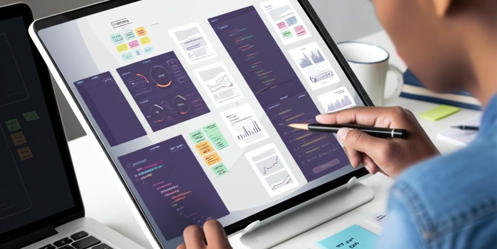 Designer sketching app screens on a tablet